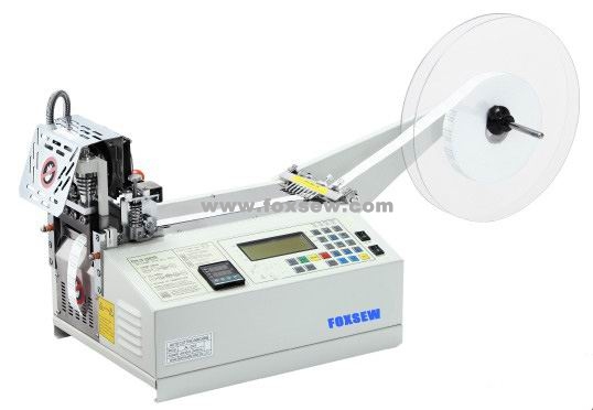 Sieck: SIECK Typ 130LR full automatic ribbon cutter strap length cutting  machine for fabric tape or elastic tapes with 195 mm cutting width, cutting  cold and hot upto 400 degrees, cutting length