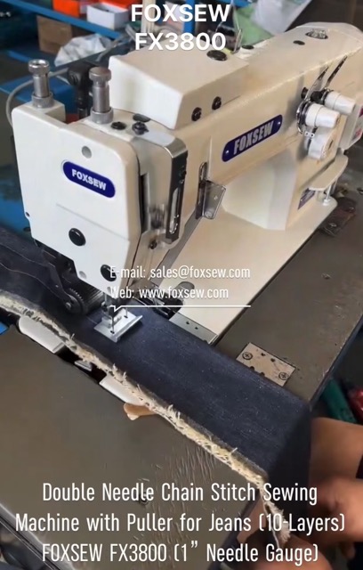 Double Needle Chain Stitch Sewing Machine with Puller for Jeans